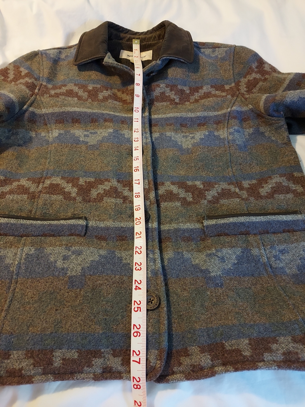 VTG Woolrich Aztec Southwestern Wool Blanket Jacket Suede Collar Lined - Picture 7 of 9